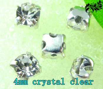 AAA Kvality~4 mm 1440pcs/taška Striebro Voľné Crystal Clear Šiť Na Drahokamu Korálky, kamene