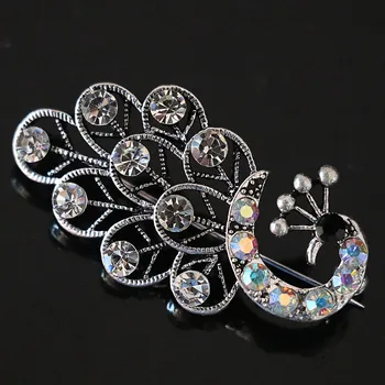 Kúzlo roztomilý páva brošňa pre ženy drahokamu crystal pin striebro-farebné šperky accesspries B1209