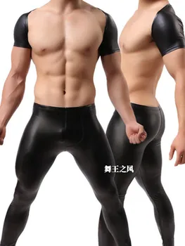 Módne Čierne Faux Kožené Muž Sexy Dizajnér Fitness Plodín Tank Topy/Gay Zábavné Kompresie Pol Vesta