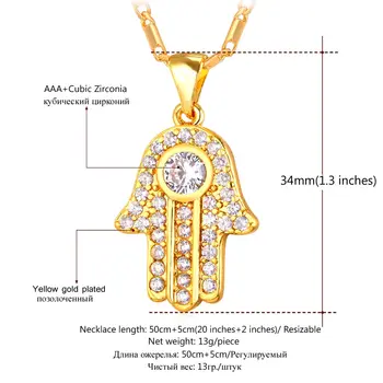 U7 Fatimy Hamsa Ruky Crystal Náhrdelníky & Prívesky Pre Ženy Móda Strieborná/Zlatá Farba Cubic Zirconia Amulet Turecko Šperky P691