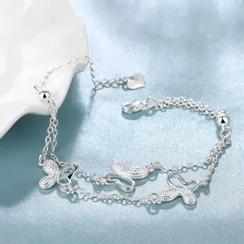 JEXXI Elegantné 925 Sterling Silver Krásne Sladké Motýľ Dvojité Layred Žena Náramky Kvalitné Cena!
