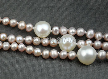 Svadobné Top Skutočnou perlou 5-6 mm,9 mm-10 mm Korálky 120 cm Prirodzené zvýraznenie Ručné Náhrdelník Fialová Zmiešané White Pearl Pre ženy Sladkovodné