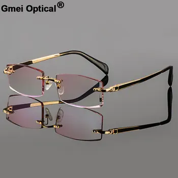 Gmei Optické Phantom orezávanie titánové okuliare male model diamond orezávanie Zlato bez obrúčok skončil predpis glassses pre Mužov