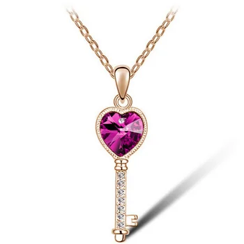 Vysoká kvalita kľúčom tvar prívesok náhrdelník Zámok srdci Crystal Šperky, náhrdelníky darček pre ženy