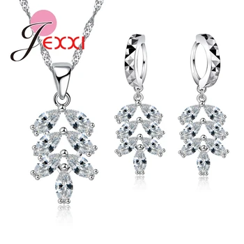 JEXXI Luxusný Dizajn Strapec Hrozna Pierko Tvar CZ Nápadné Šperky Súpravy S 925 Sterling Silver Loptu Náhrdelníky Náušnice Šperky