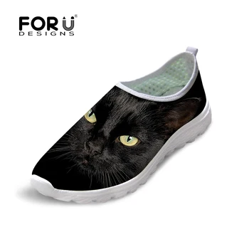 Roztomilý Black Cat Dizajn Dámske Topánky Priedušná Bežné Byty Oka Vychádzkové Topánky Ľahké Letné Vody Pláže Topánky Ženy Pošmyknúť Na Obuvi