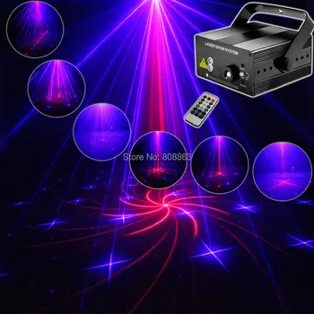 Nový Model Červená Modrá 18 Vzory Laserový Projektor, Modré Led Diaľkové Stage DJ Osvetlenie Vianočné Bar KTV Tanec Disco Party Svetla Zobraziť LB18