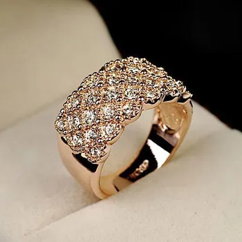 USTAR Široký Prst snubné Prstene pre ženy s lesklým AAA Cubic zirconia Rose Gold farebné Kryštály zásnubné prstene žena anel