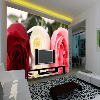 Beibehang rose voda reflexie Vlastných nástenná maľba tapety pre obývacia izba TV pozadie 3d photo stenu papiere domov dekor podlahy