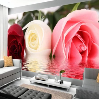 Beibehang rose voda reflexie Vlastných nástenná maľba tapety pre obývacia izba TV pozadie 3d photo stenu papiere domov dekor podlahy