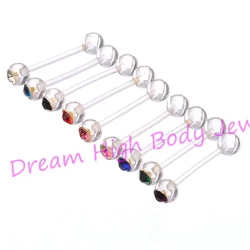 Crystal Gem Telo Šperky AKRYL Piercing Krúžok Bar Jazyk Bioflex 14G 16 Zmiešané Farby Transparentná Populárne Piercing Flexibilné
