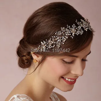 Strieborné pozlátené tiara luxusné svadobné hlavový most ručné headdress veľkoobchod pearl šperky, svadobné korún vlasy príslušenstvo