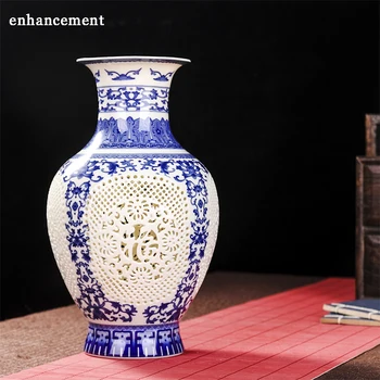 Starožitný Jingdezhen Duté Keramická Váza Čínsky Prebodol Váza, Svadobné Dary Domov Remeselné Vybavenie Výrobkov