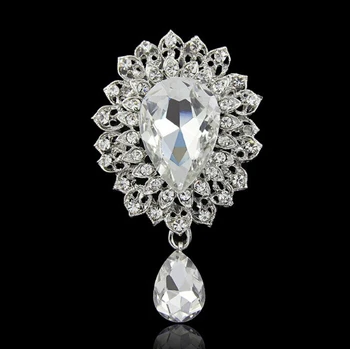 Veľkoobchodný Predaj 3-Palcový Sklo Brošňa Svadobné Svadobné Party, Ples Diamante Crystal Kolíky Vintage Striebro