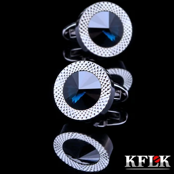 KFLK Šperky Kola francúzskej tričko cufflink pre pánske Značky Blue Crystal Putá odkaz Luxusné Svadobné Tlačidlo Vysokej Kvality Doprava Zadarmo