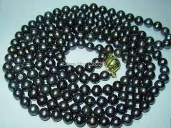 ! fashion, DIY šperky 7-8mm Čierne Akoya umelo Pestované Perly Náhrdelník 50