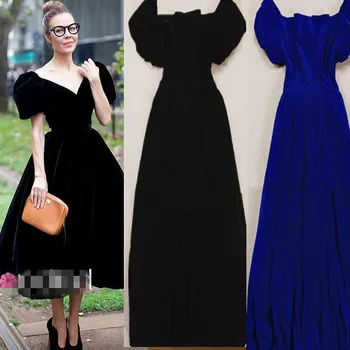 Nové Módne Vysoko Kvalitné dámske vintage dráhy šaty Elegantné Lístkového rukávom blue black Velvet plesové Šaty, Dlhé Šaty
