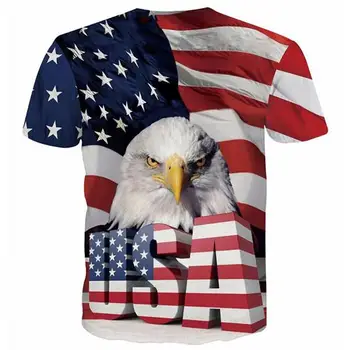 2018 nové Cool fashion T-shirt Muži Ženy 3d Tlač tričko vlajku USA eagle Krátkym Rukávom Letné Topy Tees Hot štýl Štýlové oblečenie