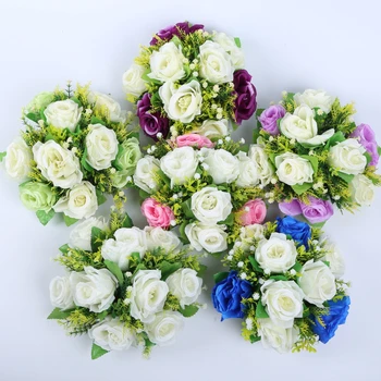 Móda kvet loptu centerpieces s strieborný kovový váza umelý kvet váza na kvety svadobný stôl kvet centerpieces