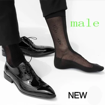 2017 Vysoká kvalita mužov Formálne Hodváb ponožky Čierne priesvitné Žakárové Ponožky pre mužov Sexi Nohy Ponožky Čierne Maloobchod Ponožky mužov doprava Zadarmo