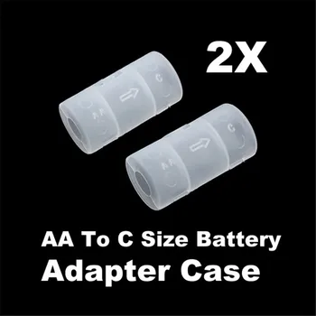2ks AA až C Veľkosť Batérie Converter Adaptér Držiaka Prípade Switcher Biela GDeals