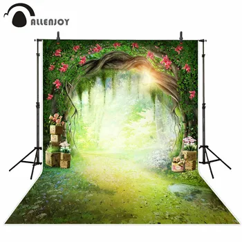 Allenjoy jar pozadie jaskyňa slnečného svitu kvety cesta divov pozadí pre deti rozprávky fondu dekorácie, party