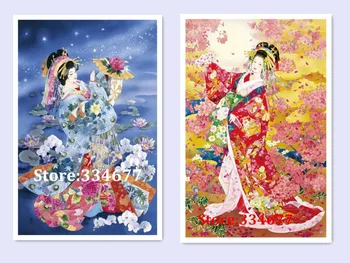 Japonský Dámy kimono Maľovanie Cross Stitch Súpravy Ľudí Remesiel 14CT Unprinted Pre Vyšívané Ručne vyrábané Umelecké DMC Steny Domova