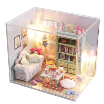 M012 Diy Doll House 3D Ručne vyrábané Drevené Miniatúrne študovňa Súpravy Miniatúrny domček pre bábiky obsahuje protiprachový kryt LED svetlá