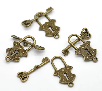 8SEASONS Antické Bronzové Kľúč& Lock Prepnúť Spony Zistenia 24x13mm,23x8mm,predala za paketové 30 sady 2016 nové