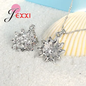 JEXXI Módne Sterling Silver White Crystal Šperky Sady Luxusné Retro Party Flora Náhrdelník&Náušnice Jemné Šperky Farba