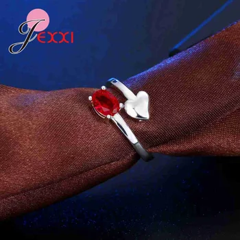 JEXXI Módne Oválne Červená/Modrá Dve Farby Nastaviteľné Otvorenie Krúžku S Jedným Lásky V Živote v Tvare Srdca 925 Sterling Silver Krúžky Svadbu