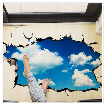 Blue Sky 3D Tapety, podlahy nálepky vymeniteľné nástenná maľba Obtlačky Vinyl Umenie Hviezdy neba zem strop lepenie nálepiek, obtisky domova