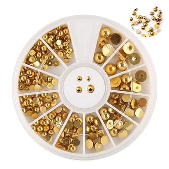 3D Kovový Klinec Umenie Charms Korálky Polo-kruh Gold & Silver Farby 2-4 mm zmiešať Pearl Módne Tipy Šperky Stud