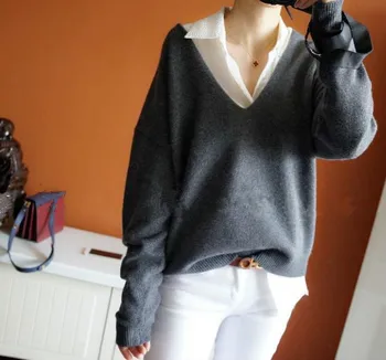 2017 nové cashmere sveter ženy sexy veľký golier V pulóver módne dámy bat rukávy svetra