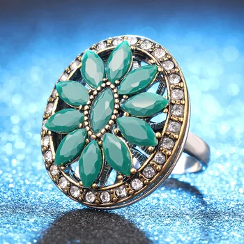Kinel Značiek Turecko Vintage Šperky Veľké Urquoise Prstene Pre Ženy Farbu Zlata Nové 2016 Módne Crystal Darček