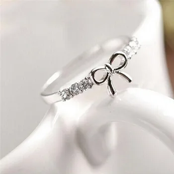 Šumivé Luk Uzol Prstene, Šperky Pre Ženy Kórejský Šperky Strieborná / Zlatá Farba Jednoduché Crystal Luk Krúžok Šperky