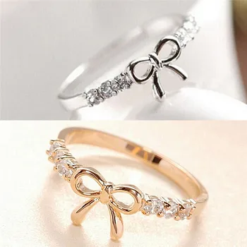 Šumivé Luk Uzol Prstene, Šperky Pre Ženy Kórejský Šperky Strieborná / Zlatá Farba Jednoduché Crystal Luk Krúžok Šperky