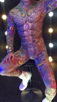Novinka Rune nočný klub muž DS kostýmy Tetovanie Trikot Úsek jumpsuit sexy štíhla kombinézu Bar spevák Pól tanečná show stage DJ