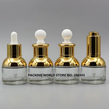 30ml transparentné sklo kvapkadla fľaše so zlatým rameno a zlato golier, biela žiarovka pre olej/sérum/podstata/kvapalina kvapkadla fľašu