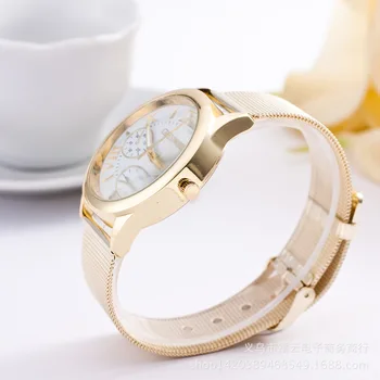 Ženeva Sledovať Muži Ženy Kovové pletivo z nehrdzavejúcej ocele Zlaté hodinky Rímske Číslice quartz Analógové náramkové hodinky relogio feminino