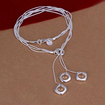 Strieborné pozlátené módnych šperkov Náhrdelník prívesky, Retiazky, 925 šperky, strieborné pozlátené náhrdelník Triple Námestie Náhrdelník zddi nzcd