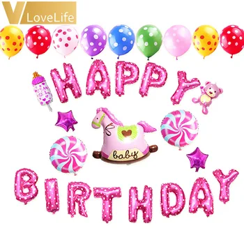 Balóny Happy Birthday Abeceda Písmená Visí Narodeninovej Party Dekorácie Deti Zlaté Multi Ružová Modrá Fóliové Balóniky Garland