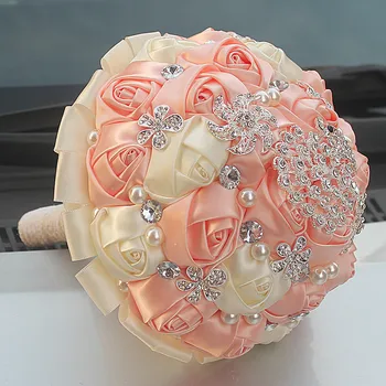 Nové prišiel ružové svadobné, umelé kytice crystal bridemaid svadobné kytice pre svadobné dekorácie