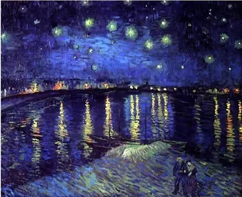 Ručné, Hviezdna Noc nad Rhone Vincent Van Gogh Reprodukcia olejomaľby na Plátne Moderného Domova Múr Umenia Maľby