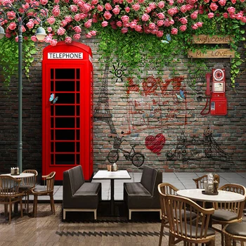 Vlastné Foto Tapety Moderný Londýn Telefónnej Búdky Rose 3D Nástenné Maľby Kaviareň Reštaurácia Obývacia Izba Pozadie Stenu Papiere Dekor