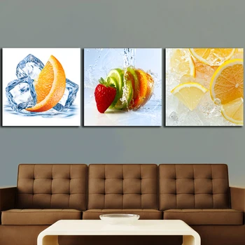 3ks Citróny Oranžové ovocie obrazy pre kuchyni ovocie stenu decor moderné plátno umeleckých obrazov na stenu pre obývacia izba č rám