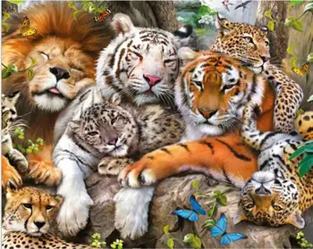CAMMITEVER 5D DIY Lev, Tiger, Leopard Diamond Maľby Zvierat Rodiny Kryštál Diamantu Maliarske Dekoračné Cross Stitch Vyšívanie