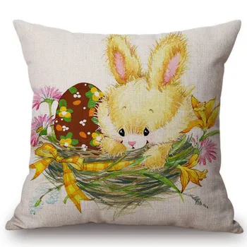 Roztomilý Veľkonočné Deň Dekorácie Bunny S Kraslíc Gauč Hodiť Vankúš Rozkošný Akvarel Cartoon Dieťa Králik Domova Vankúš