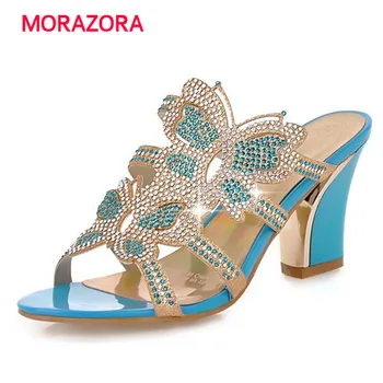 MORAZORA Dve farby, vysoké podpätky, topánky drahokamu veľká veľkosť 32-43 strany topánky letné ženy sandále módne, elegantné