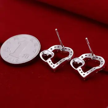 Strieborné pozlátené náušnice , strieborné pozlátené módne šperky , Intarzované Dvojité Srdca Náušnice E104 /chcakyja dykampra LKNSPCE104